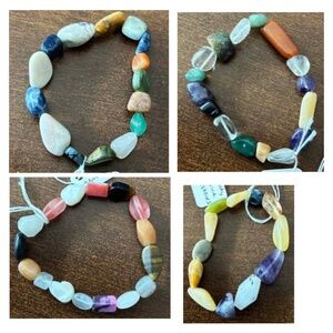 4 BRACELETS, MIXED GEMSTONES, ASSORTED COLOURS, ELASTIC STRETCH, TAG ON, NEW,